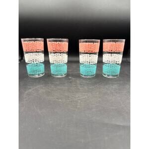 Set of 4 Vintage Anchor Hocking Juice Glasses - Peekaboo Leaf Pattern